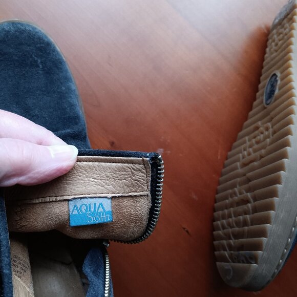 Sofft AQUA Midnight Navy Blue Suede Waterproof Wedge Booties - Picture 9 of 9